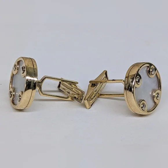 14k yellow Gold 585 Mother of Pearl Screw Pattern Cufflinks